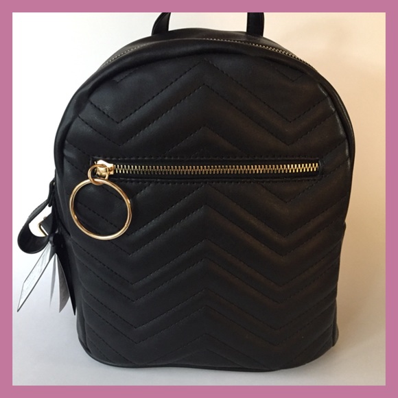 Rubi Handbags - Black Faux Leather Backpack